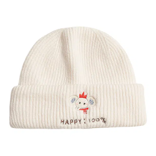 浪莎 可爱小象刺绣毛线针织帽大头围显脸小冷帽通勤保暖创意潮流时尚堆堆帽 聚酯纤维 绒线帽 男女同款情侣款