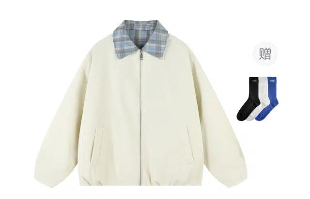 港仔文艺男 假两件美式复古撞色拼接条纹内里舒适百搭加厚保暖翻领落肩上衣休闲潮流简约宽松棉服 男女同款