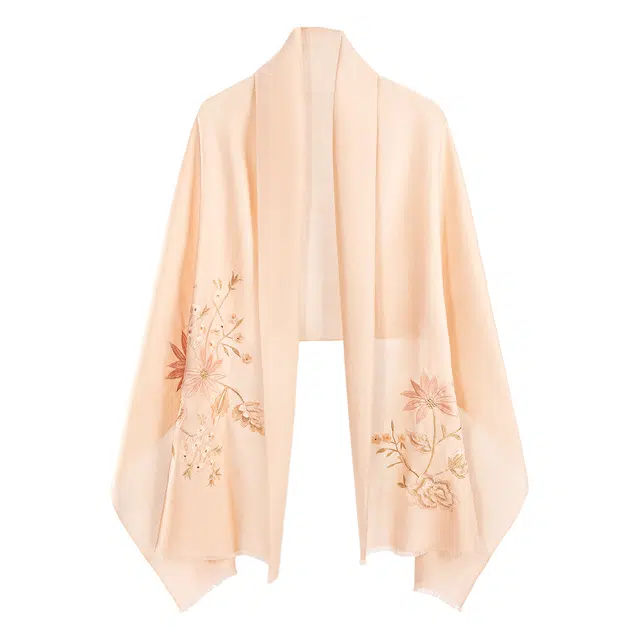 一米画纱 中式古典国风花卉贴花结婚喜宴亲肤防风保暖披风优雅精致外搭 绵羊毛 披肩 女款