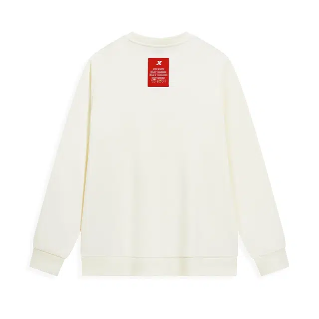 特步 加绒款圆领舒适百搭学院风套头卫衣 男女同款 星云白