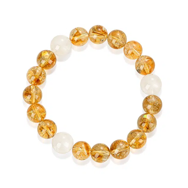 【财源滚滚】 老庙 招财黄晶圆珠  森系甜美 轻奢时尚高级感显气质 日常通勤百搭天然 金发晶 水晶手串 女款