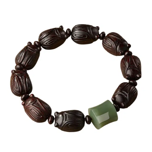 宣华意 【一鸣惊人 节节高升】蝉鸣 玉竹节 国潮风复古大气高端 收藏级檀香木质文玩佛珠念珠手把件 紫檀属 手串 男款