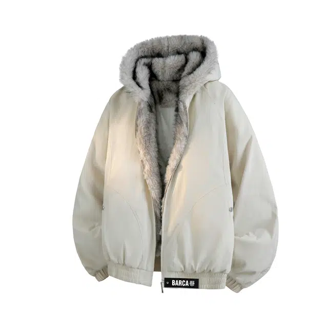 巴塞罗那足球俱乐部 美式毛领保暖秋冬穿搭衣服外套纯色复古显瘦质感休闲舒适无性别主义个性设计百搭情侣加绒连帽棉服 男女同款