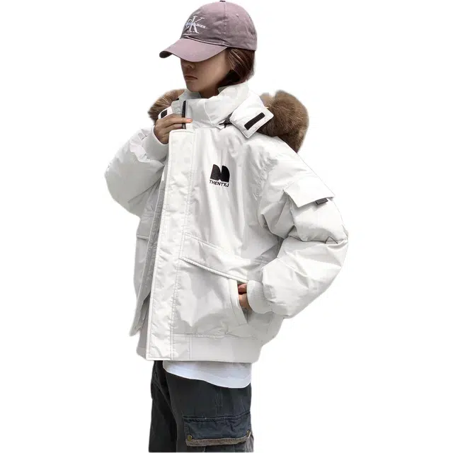 思蓓儿 工装女冬季短款小个子大毛领加厚派克服棉衣外套棉服 女款