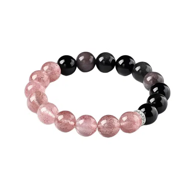 眰恦 搭配草莓晶  甜美可爱 唯美文艺风 小众设计感 桃花爆棚 佳偶天成#好运 黑曜石 手串 男女同款情侣款