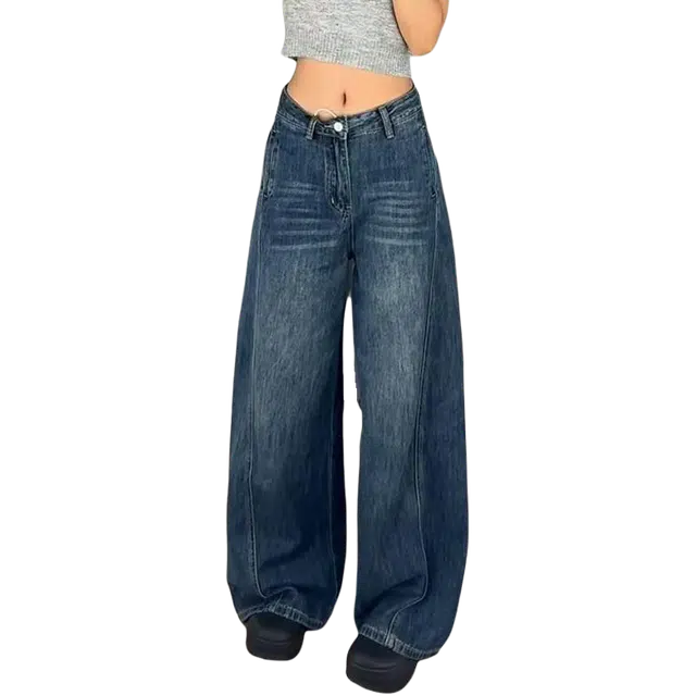 如续 美式复古高街个性时尚百搭宽松阔腿显瘦直筒拖地裤女生小个子也能穿牛仔裤 女款