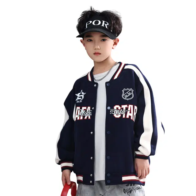 浪莎休闲棒球服 春秋 潮流拼色刺绣外套 藏青色 青少年