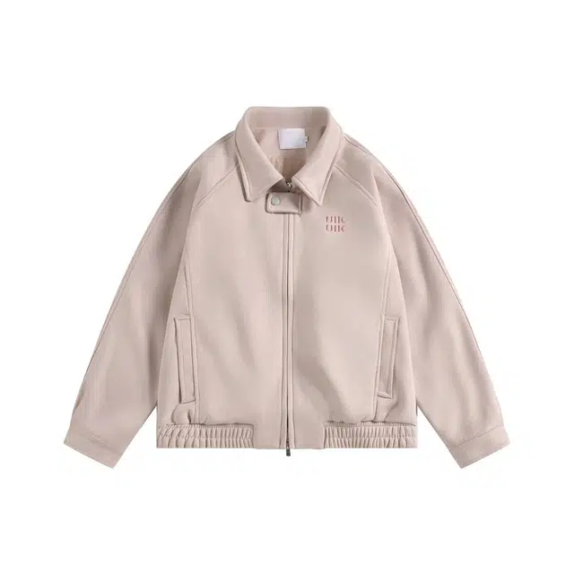 虫小绿 美式复古麂皮绒休闲外套潮流宽松翻领上衣百搭高级感字母刺绣拉链开衫情侣夹克 男女同款