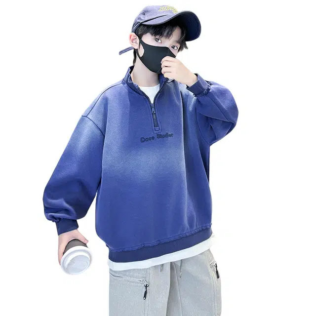 浪莎休闲卫衣 春秋 时尚字母印花立领上衣 蓝色 青少年