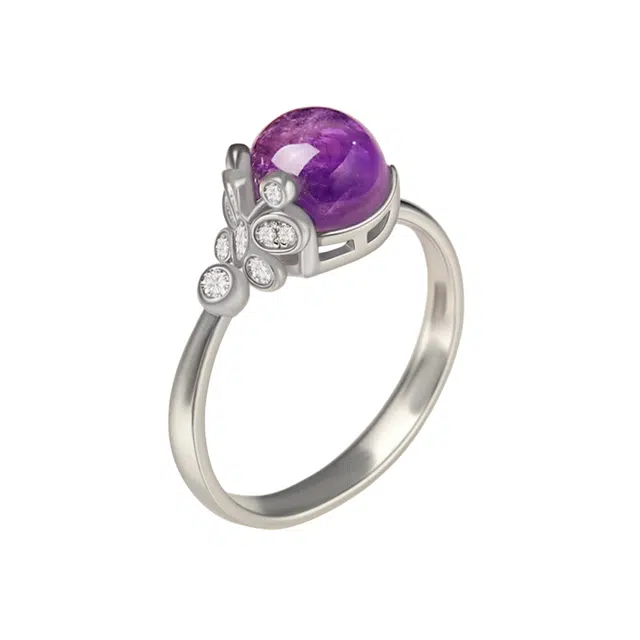 茂琼 好运连连万事顺遂平安喜乐招财纳福新中式古风简约小众设计饰品紫紫色宝石手饰纯银时尚百搭潮流高级感首饰品 紫水晶 戒指 女款