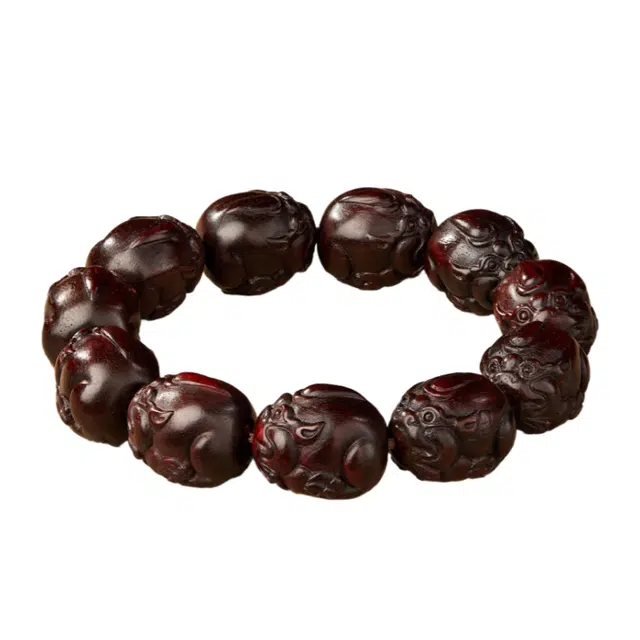 宣华意 【财至貔貅】收藏级老料檀香木文玩 国潮复古风高端 木质佛珠念珠盘玩把件 招财纳福#好运 紫檀属 木作手串 男款