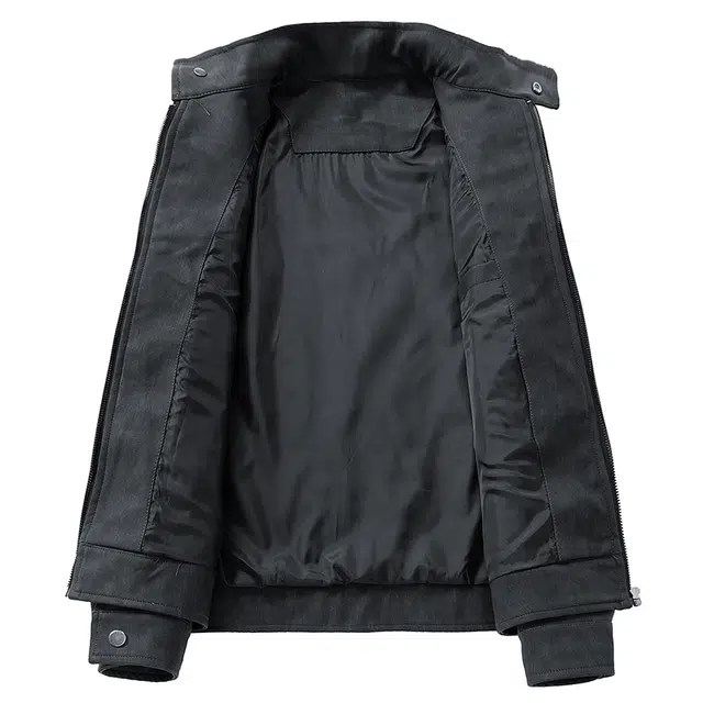 左岸 春秋美式复古高街潮流百搭纯色拉链开衫夹克上衣宽松休闲舒适防风保暖外套皮衣 男款