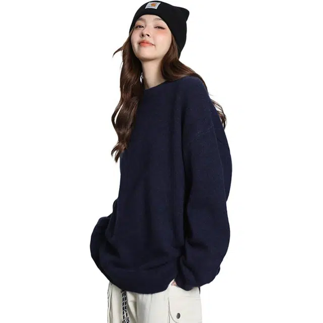 洋气先生 港风潮牌时尚潮流简约软糯慵懒老钱风设计舒适宽松外穿圆领上衣长袖日常通勤甜美酷帅无性别主义休闲百搭针织衫 男女同款