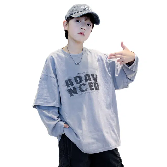 浪莎休闲卫衣 春秋 潮流字母印花圆领上衣 灰色 青少年