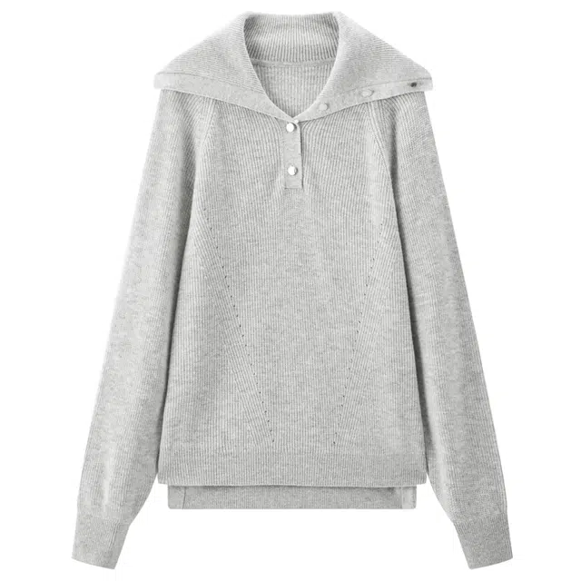 太平鸟 宽松直筒毛衣羊毛混纺大翻领时尚针织衫 女款