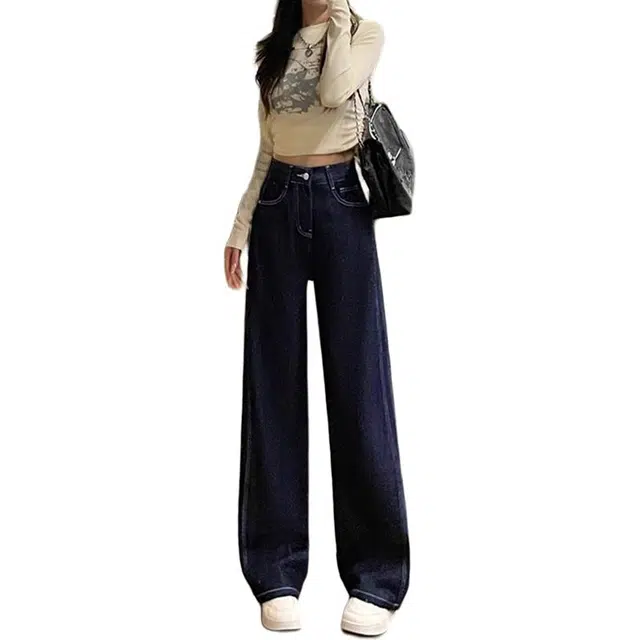 如续 潮流时尚简约基础款百搭直筒长裤舒适休闲显瘦阔腿通勤垂感牛仔裤 女款