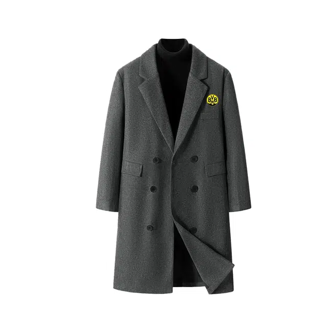普鲁士多特蒙德 美式潮流韩质感垂感情侣显瘦胸针可拆卸个性设计百搭穿搭外套纯色复古秋冬轻奢保暖防风中长款大衣 男女同款