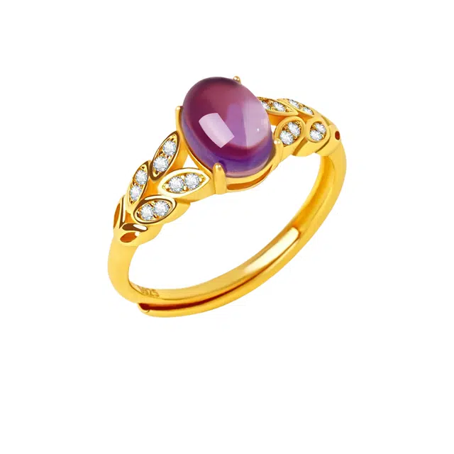 茂琼 紫气东来万事顺利好运连连时来运转新中式古风复古典雅气质饰品宝石紫色指环时尚百搭 紫水晶 戒指 女款