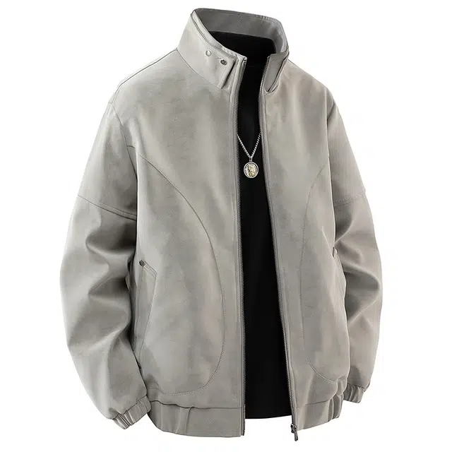 左岸 春秋美式复古高街潮流百搭纯色拉链开衫麂皮绒夹克上衣宽松休闲舒适防风保暖外套皮衣 男款