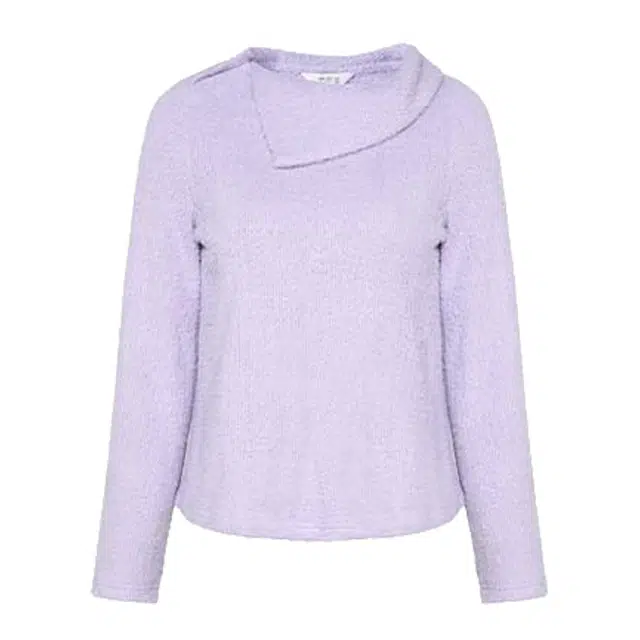 两三事 柔雾紫霞法式时尚简约优雅文艺高级感设计显瘦百搭舒适日常斜三角翻领套头长袖上衣针织衫 女款