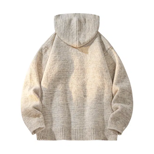 敦煌博物馆 复古慵懒感基础款简约织唛标宽松休闲百搭开衫单排扣长袖垂感舒适柔软连帽针织毛衣 男女同款