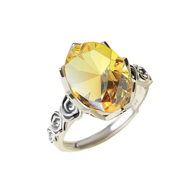 茂琼 吉祥如意万事顺遂好运连连新中式古风饰品简约小众设计食指高级感纯银时尚百搭潮流高级手饰品 黄水晶 戒指 女款