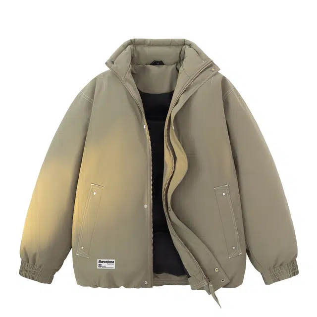 巴塞罗那足球俱乐部 美式复古高街基础款山系户外宽松休闲纯色简约立领外套防寒加厚保暖运动通勤百搭学院风面包棉服 男女同款