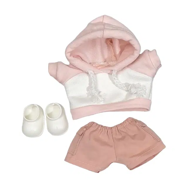 图米鱼 拼接运动服 玩偶粉白卫衣裤子套装 娃衣着替