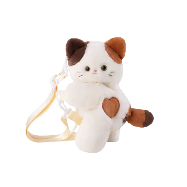 绿野客 三花小猫趴趴包包 可爱玩偶百搭时尚背 毛绒 斜挎包 中号 白色