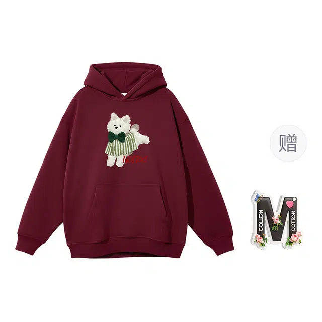 棉购 连帽加绒加厚潮牌学生美式卫衣 女款