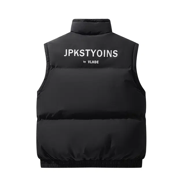 棉基因 冬季可拆卸袖字母马甲棉袄子优质棉棒球服保暖高个小个子日系男简约潮流夹美式高街工装风青少年职场通勤学院风棉衣外套 男女同款