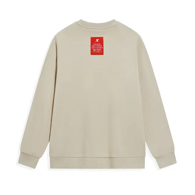 特步 加绒款圆领舒适百搭学院风套头卫衣 男女同款 脂沫色