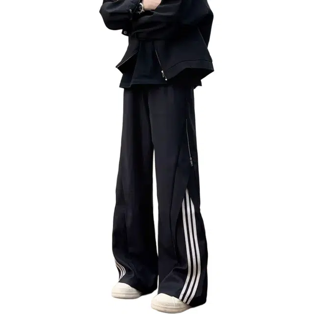 蛊惑 解构三条杠裤子美式垂感街舞运动宽松直筒休闲裤 男女同款