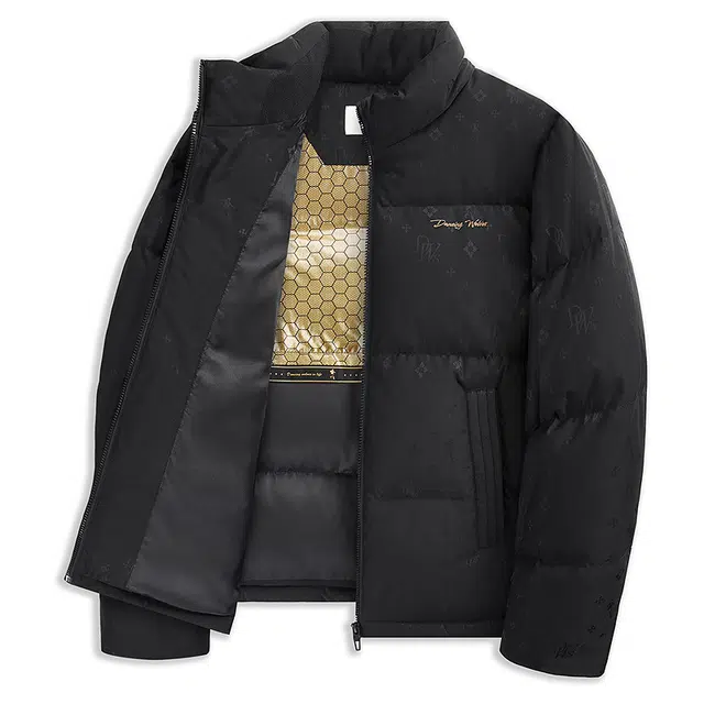 与狼共舞 黑金面包石墨烯蓄热锁温科技高充绒时尚高街个性潮流满印立领防风羽绒服 男款