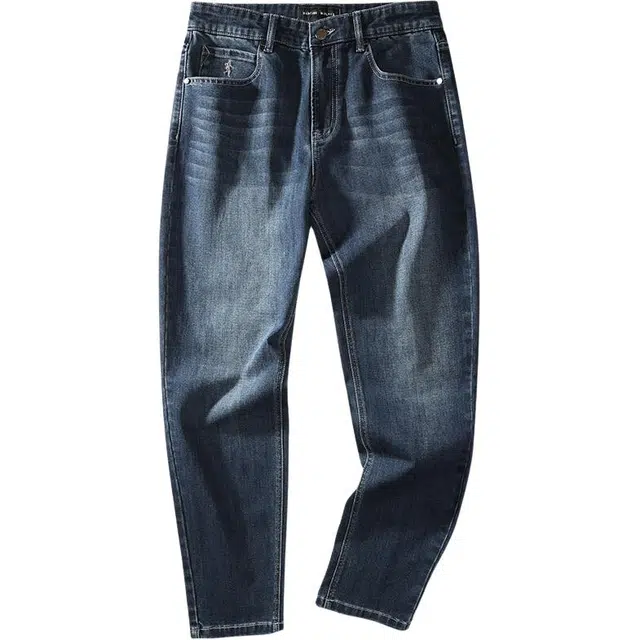 与狼共舞 休闲通勤百搭弹力舒适亲肤潮流刺绣时尚都市青年穿搭耐磨水洗直筒中腰牛仔裤 男款