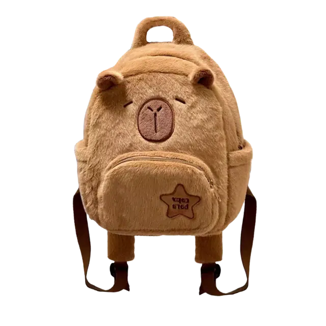 绿野客 可爱百搭包包卡通图案 卡皮巴拉水豚毛毛包  涤纶 双肩包 白色