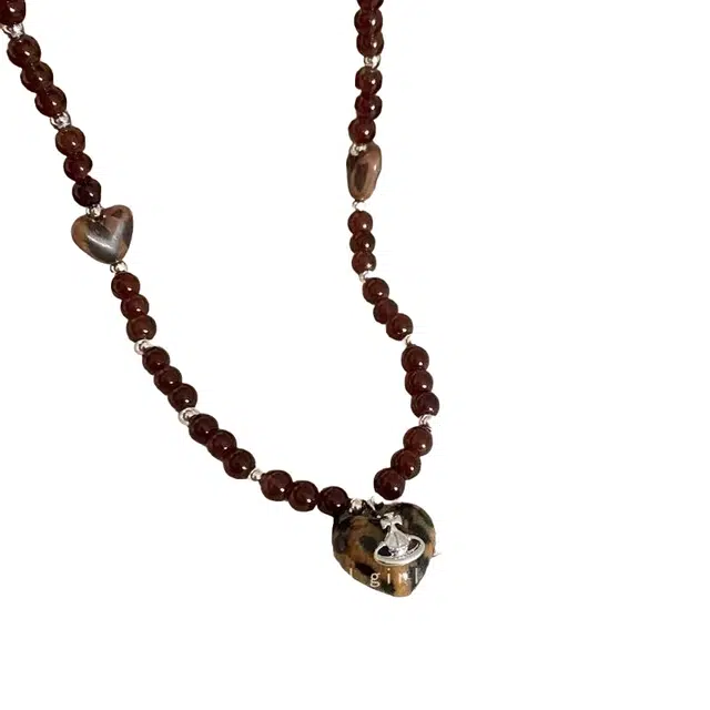 尚先生 土星豹纹爱心吊坠 亚克力 项链 男女同款情侣款