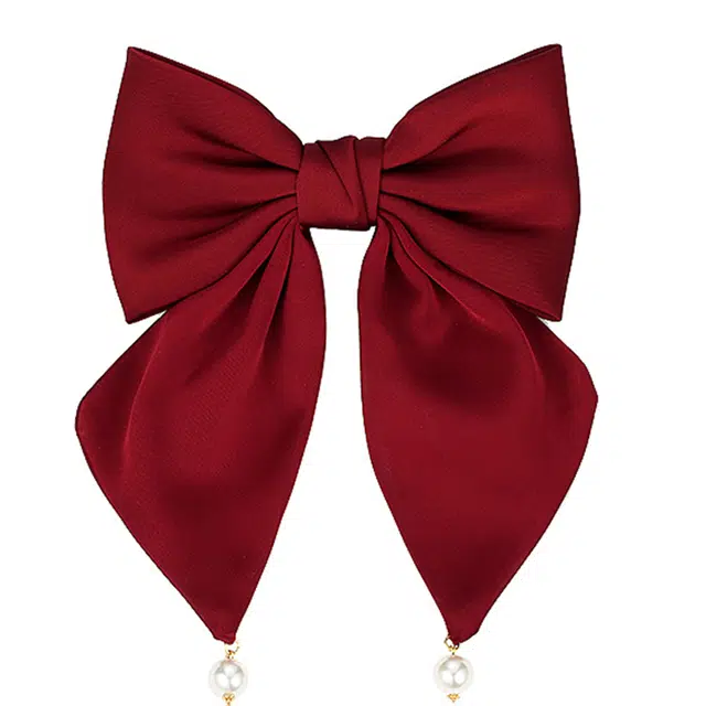 左欧 大蝴蝶结头饰酒红色 布艺 发夹 女款