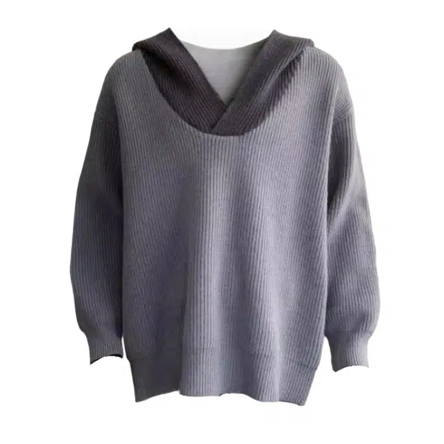 半空山 美式撞色连帽高级设计感宽松落肩廓形慵懒感纯色简约百搭潮流套头针织衫 男女同款