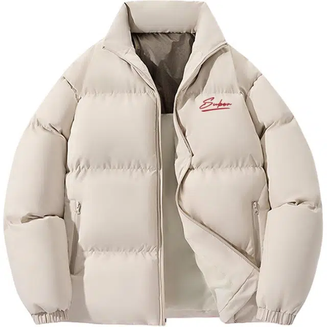 苏北青年 美式高街基础款纯色简约潮牌学院风字母品牌加厚保暖户外运动防风抗寒休闲慵懒日常通勤立领宽松面包棉服 男女同款