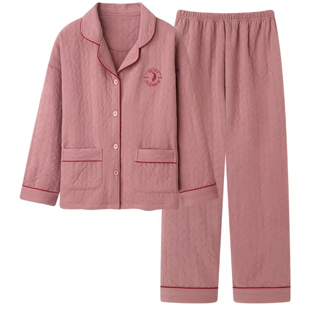 宫蝶 简约风长袖空气棉家居服夹层宽松休闲开衫可外穿睡衣套装 男女同款