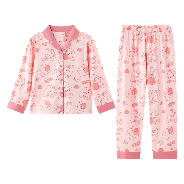 红豆家居服 儿童睡衣中大童女童长袖长裤开衫式亲肤套装【舒适百棉】