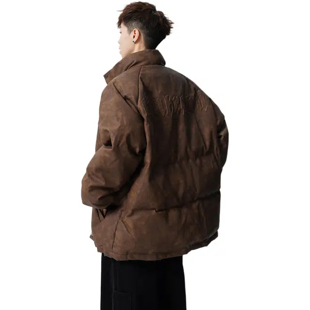 黑马漫画 时尚舒适背面字母印花穿搭复古保暖棉服 男女同款