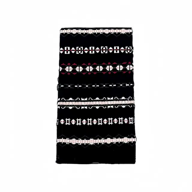 北极绒 高级感黑色提花条纹复古费尔岛风保暖百搭加厚 黏胶 绒线围巾 男女同款情侣款