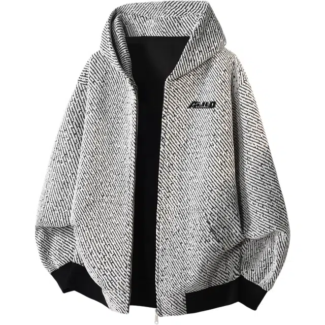 火火兔 纯色简约经典条纹小香风满天星美式复古落肩秋冬季开衫夹克外套学院风潮流痞帅时尚宽松休闲舒适透气拉链连帽长袖卫衣 男女同款