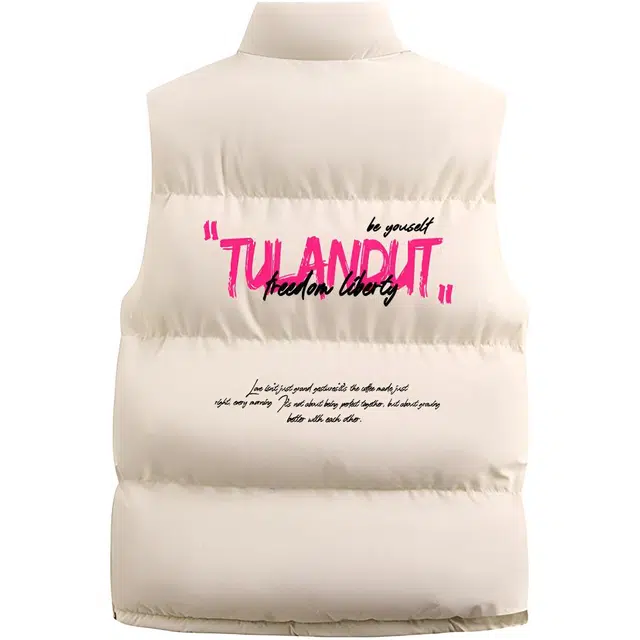 图兰朵 美式高街潮流复古简约字母印花休闲运动宽松百搭外穿舒适加厚保暖无袖坎肩立领外套棉马甲 男女同款