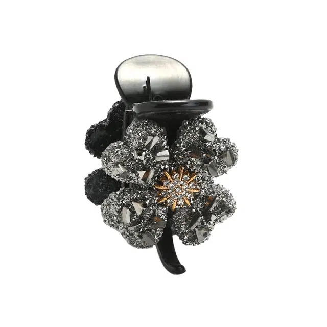 如花梦 气质百搭满钻幸运草花朵高马尾固定夹子 亚克力 发夹 女款