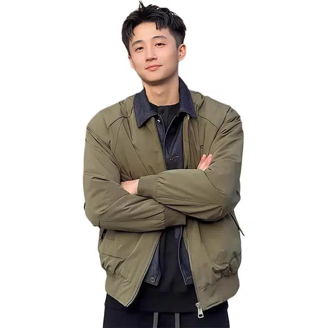 黑马漫画 假两件飞行夹克男款春秋美式短款外套开春牛仔翻领工装棉服 男女同款