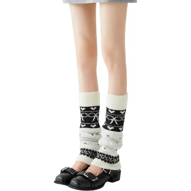 棉芝士 棉芝士费尔岛保暖雪地靴腿套女日系羊毛搭配鲨鱼裤打底裤堆堆袜套 女款