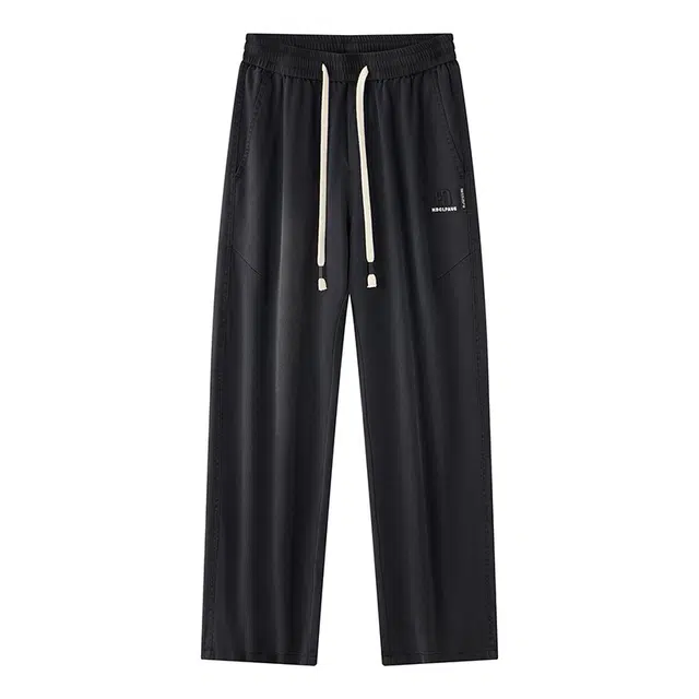 老爷车 天丝莱赛尔男士秋冬阔腿直筒宽松版型抽绳款松紧腰刺绣款长裤男休闲裤 男款